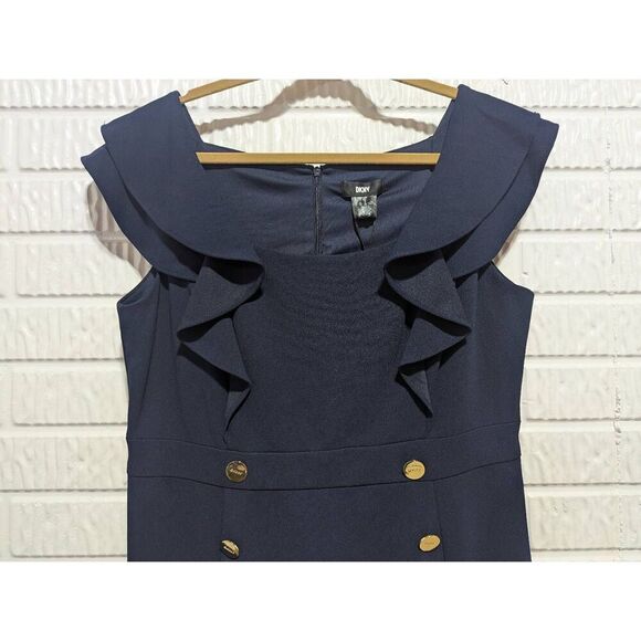 DKNY Women's Blue Solid Sleeveless Button Embellished Mini Dress Size 14 NWT - Picture 4 of 7